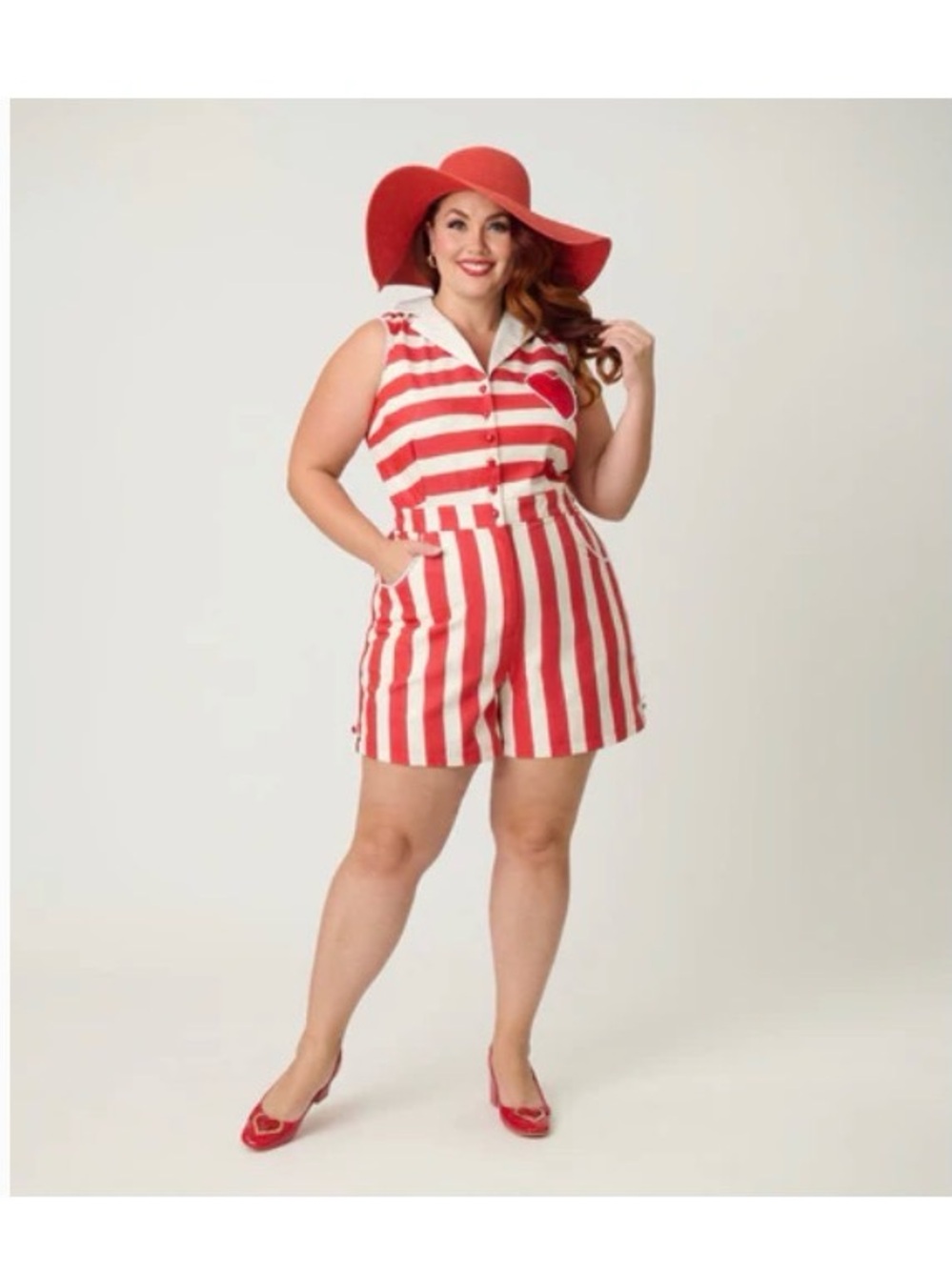 Unique Vintage Red and White Striped Sleeveless Romper